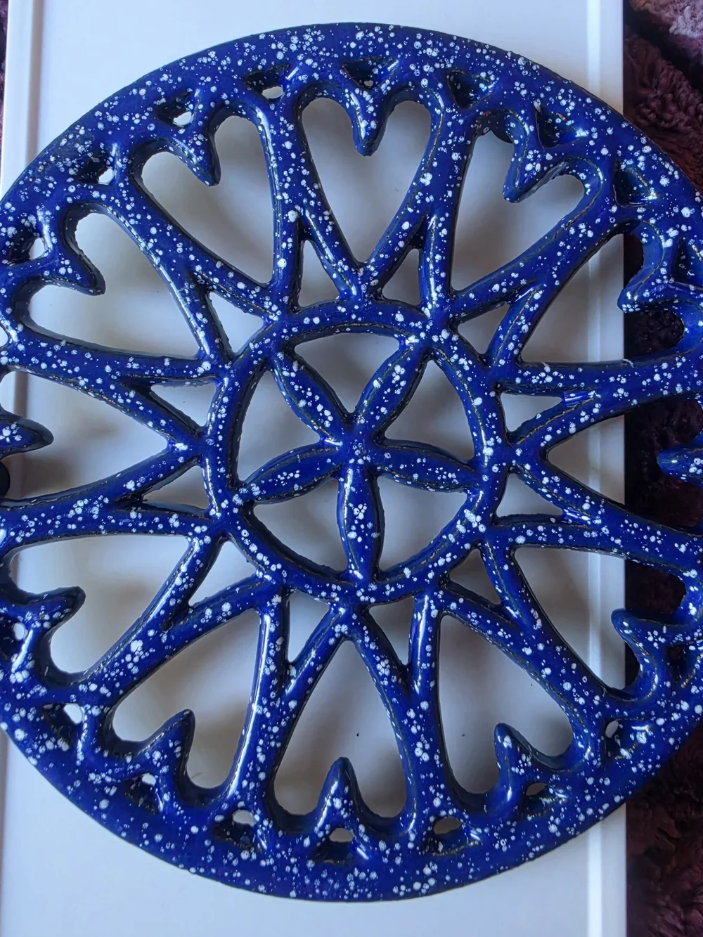 Blue and White Cast Iron Trivet